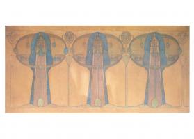 Design for a Decorative Frieze of Stylized Human Figures within Trees by Frances MacDonald